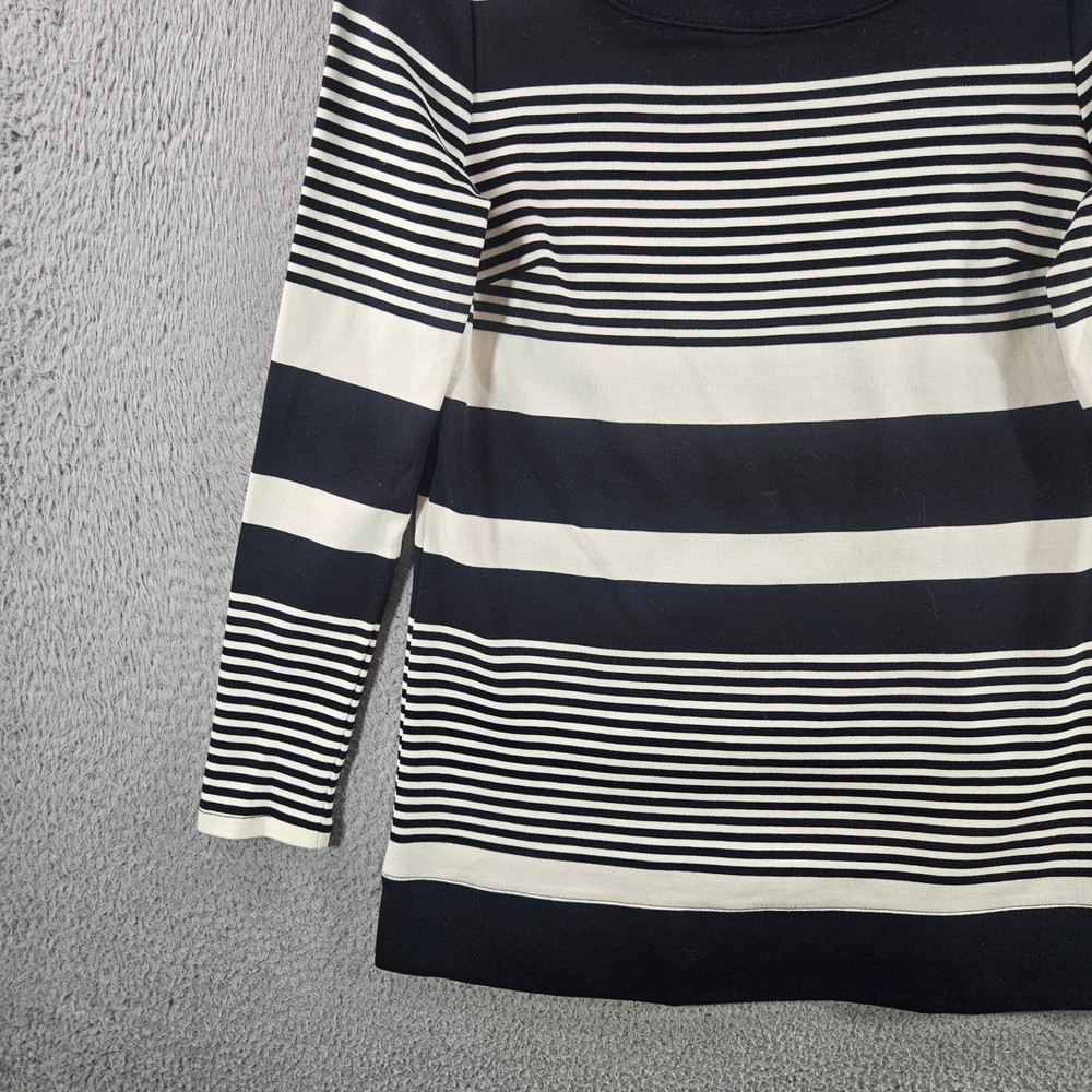 Talbots Petite Black White Striped‎ Cotton Boat Neck Long Sleeve Top Size P - Picture 2 of 8